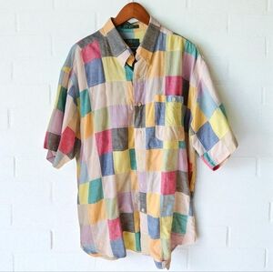 Vintage Orvis Patchwork Madras Colorful Button Up Shirt Mens XL Cotton Pocket